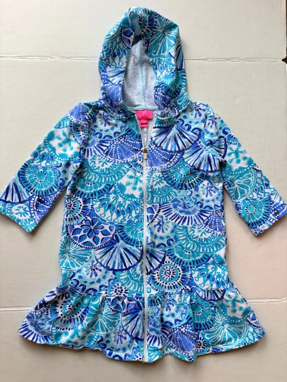 Lilly Pulitzer Girls Swim Cover Up Dress Size M (6-7) Blue Hooded Full Zip